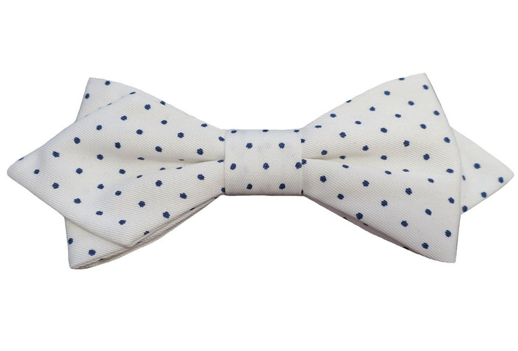 Noeud papillon blanc à pois bleus - Effet Noeud Pap