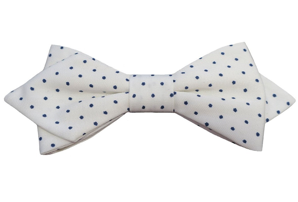 Noeud papillon blanc à pois bleus - Effet Noeud Pap