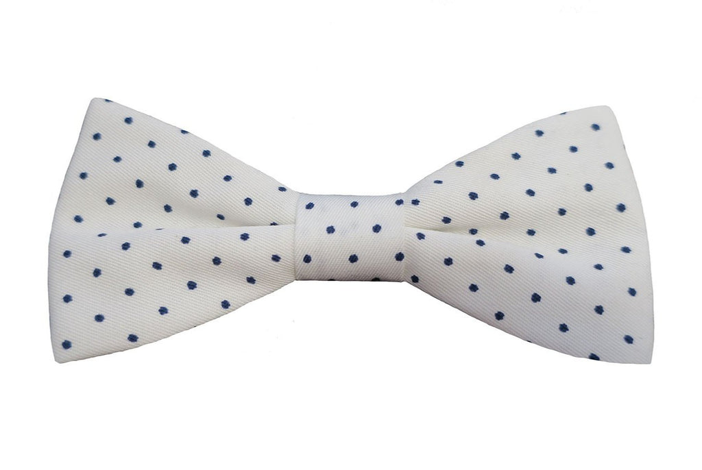 Noeud papillon blanc à pois bleus - Effet Noeud Pap