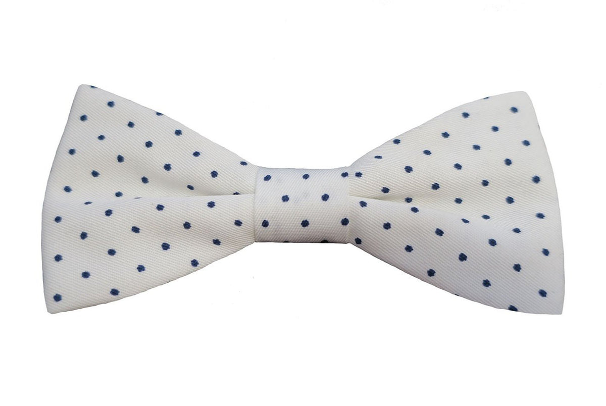 Noeud papillon blanc à pois bleus - Effet Noeud Pap