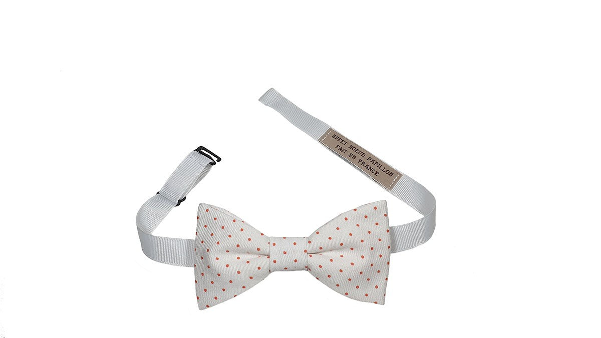 Noeud papillon blanc à pois corail - Effet Noeud Pap
