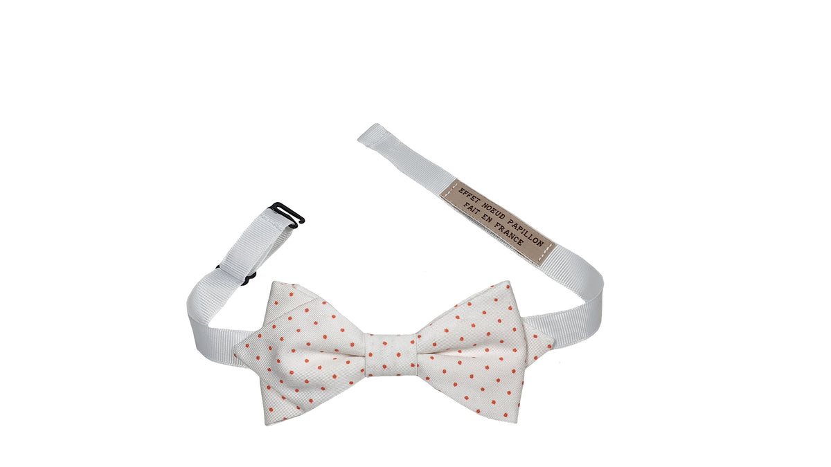 Noeud papillon blanc à pois corail - Effet Noeud Pap