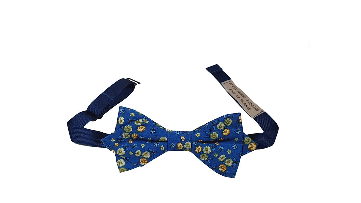 Noeud papillon fleuri bleu, jaune et vert - Effet Noeud Pap