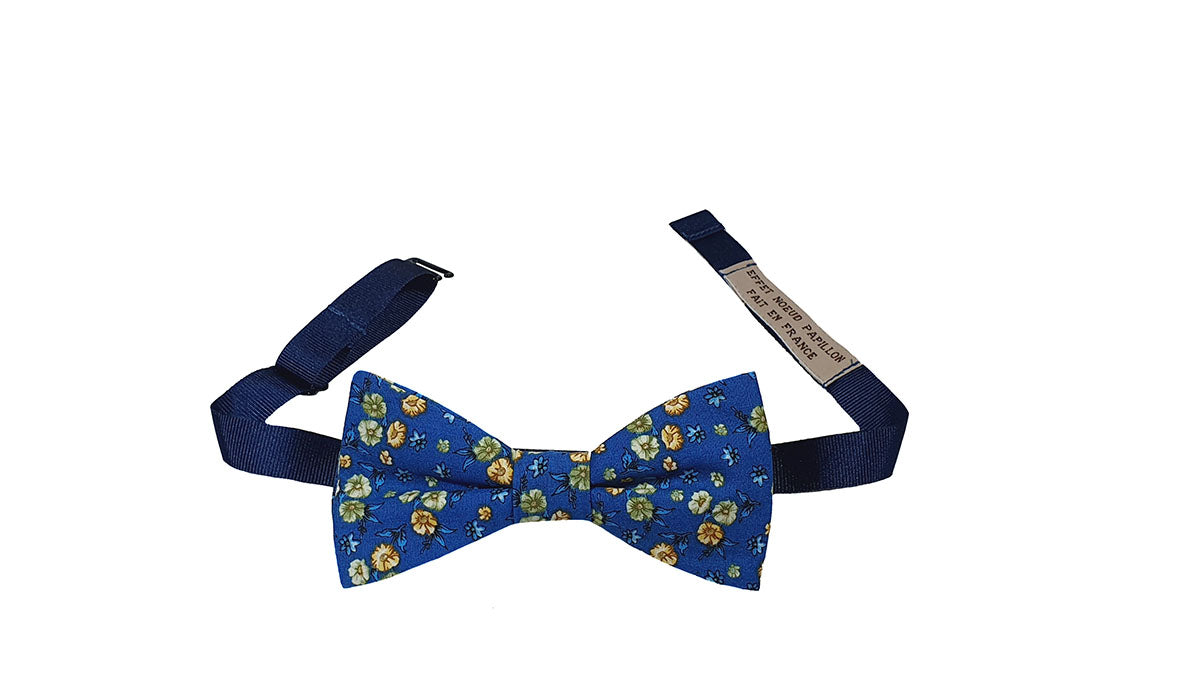 Noeud papillon fleuri bleu, jaune et vert - Effet Noeud Pap