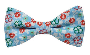 Nœud papillon bleu ciel fleurs vertes et rouges