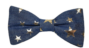 Noeud papillon en jean bleu clair, étoiles dorées - Effet Noeud Pap
