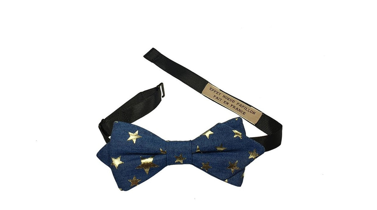 Noeud papillon en jean bleu clair, étoiles dorées - Effet Noeud Pap