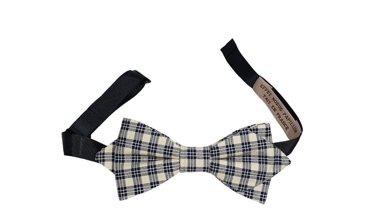 Noeud papillon à carreaux bleus et crème - Effet Noeud Pap