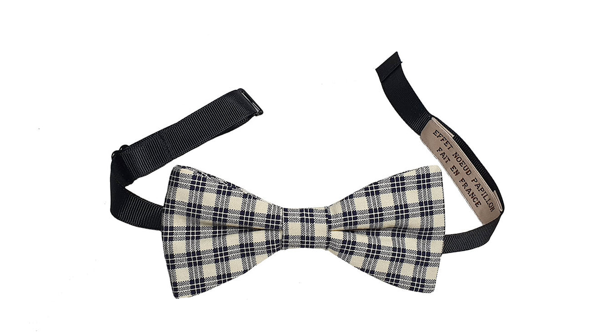 Noeud papillon à carreaux bleus et crème - Effet Noeud Pap