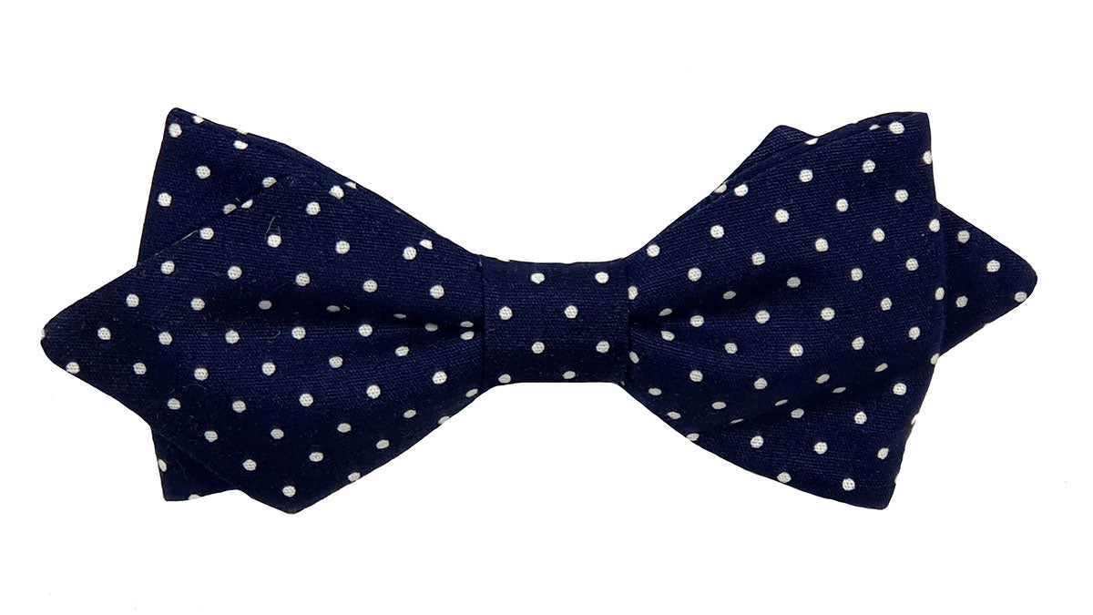 Noeud papillon bleu marine pois blancs
