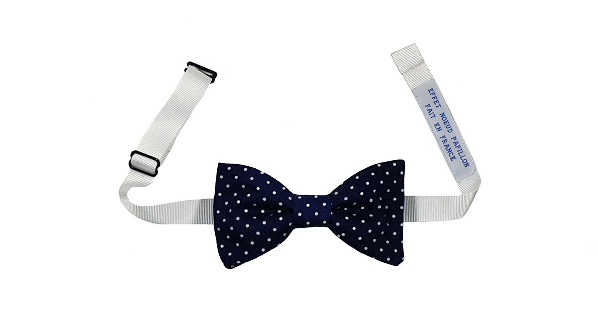Noeud papillon bleu foncé à pois blancs - Effet Noeud Pap