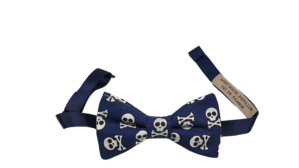 Noeud papillon bleu marine motifs têtes de morts - Effet Noeud Pap