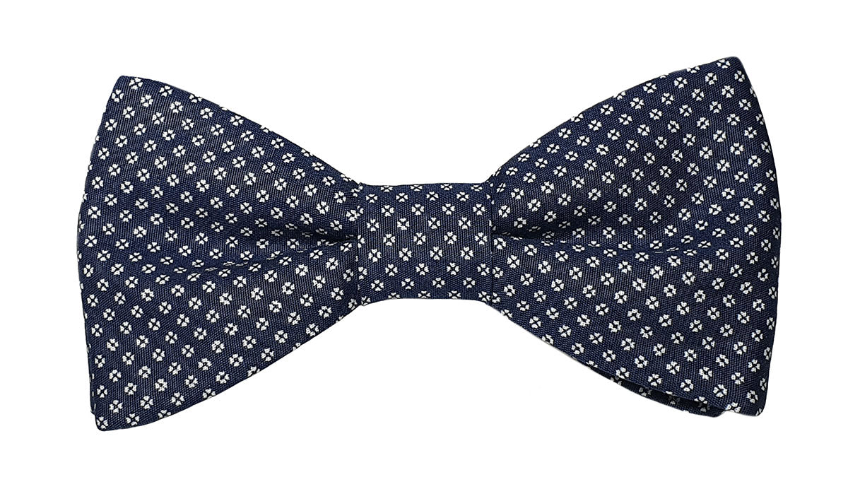 Noeud papillon bleu foncé motifs blancs