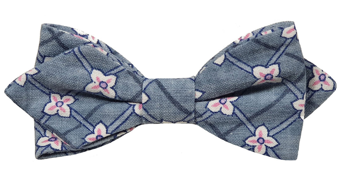 Noeud papillon fleuri bleu pastel et blanc - Effet Noeud Pap