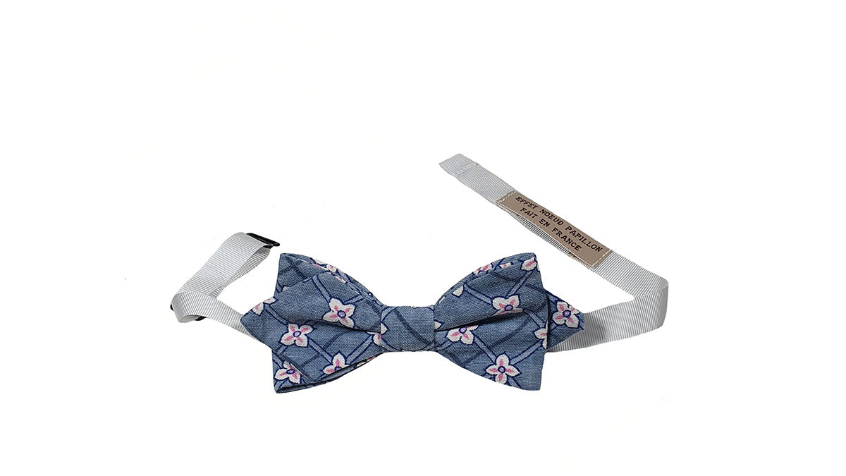 Noeud papillon fleuri bleu pastel et blanc - Effet Noeud Pap