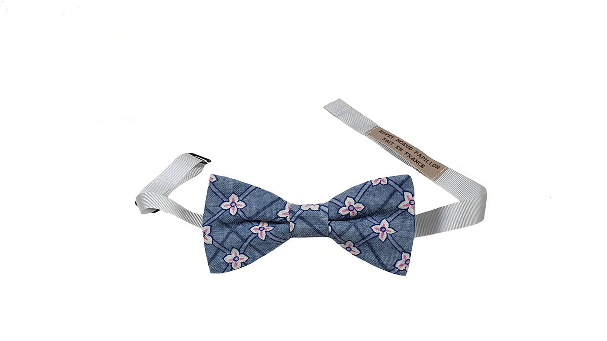 Noeud papillon fleuri bleu pastel et blanc - Effet Noeud Pap
