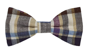 Nœud papillon à carreaux beige, prune et ciel