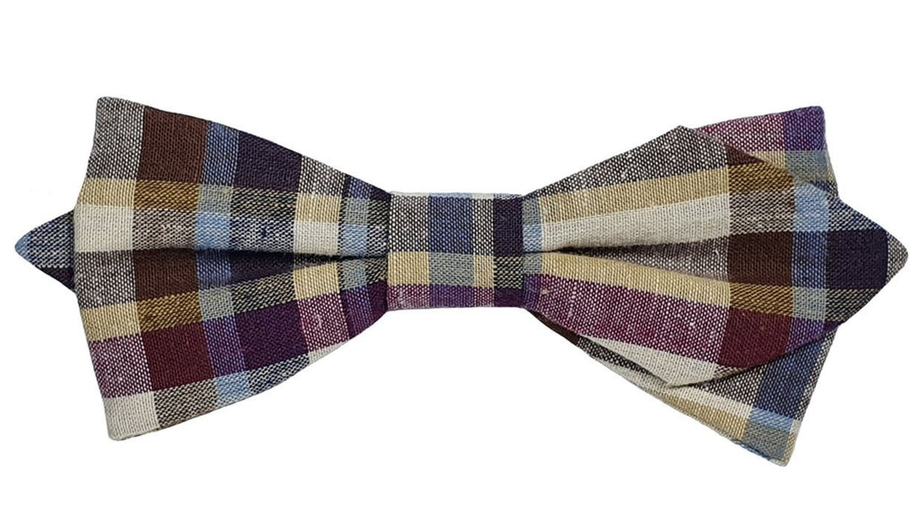 Noeud papillon à carreaux beige prune et ciel - Effet Noeud Pap