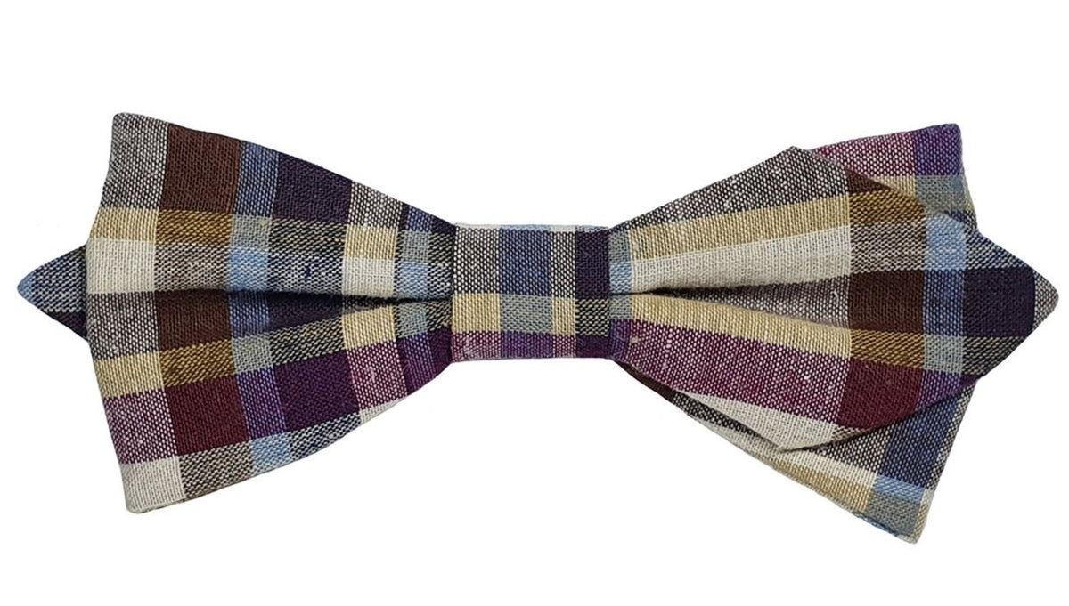 Noeud papillon à carreaux beige prune et ciel - Effet Noeud Pap