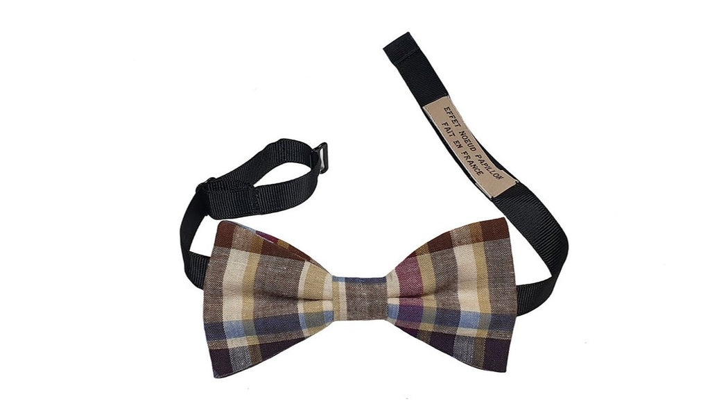 Noeud papillon à carreaux beige prune et ciel - Effet Noeud Pap