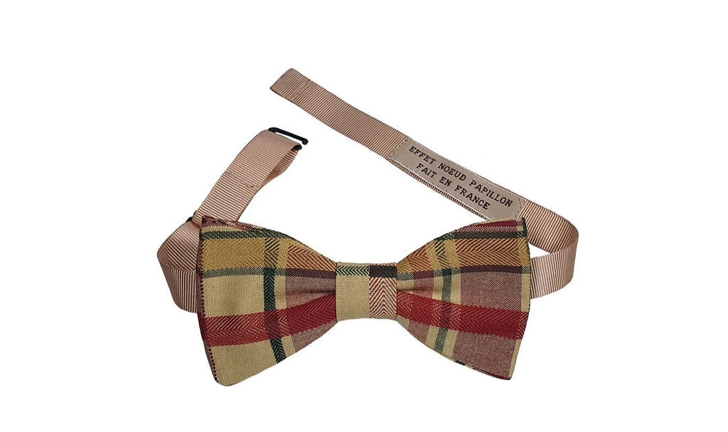 Noeud papillon à carreaux bordeaux, beige et vert - Effet Noeud Pap