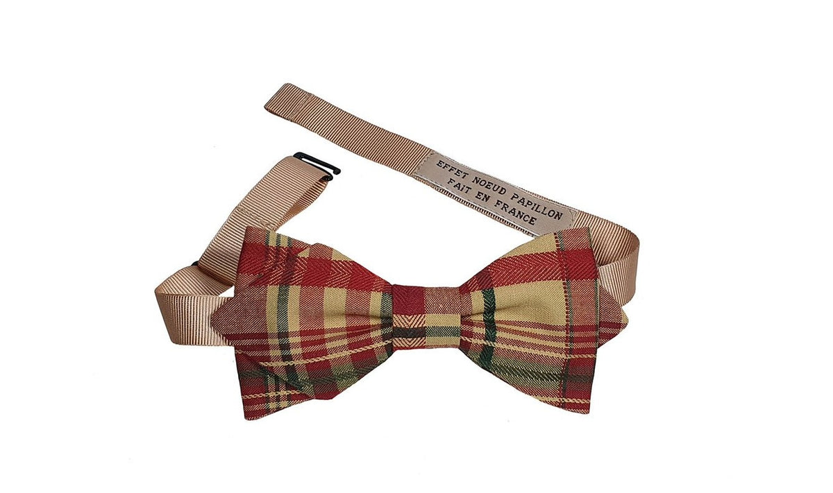 Noeud papillon à carreaux bordeaux, beige et vert - Effet Noeud Pap