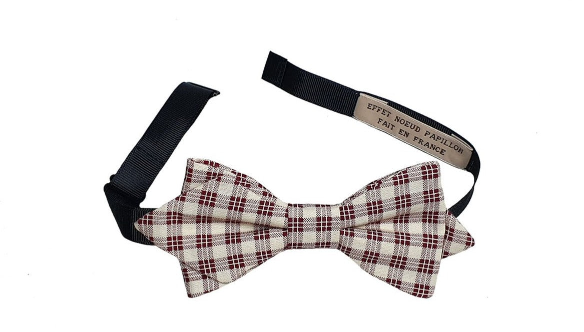 Noeud papillon à carreaux bordeaux et crème - Effet Noeud Pap