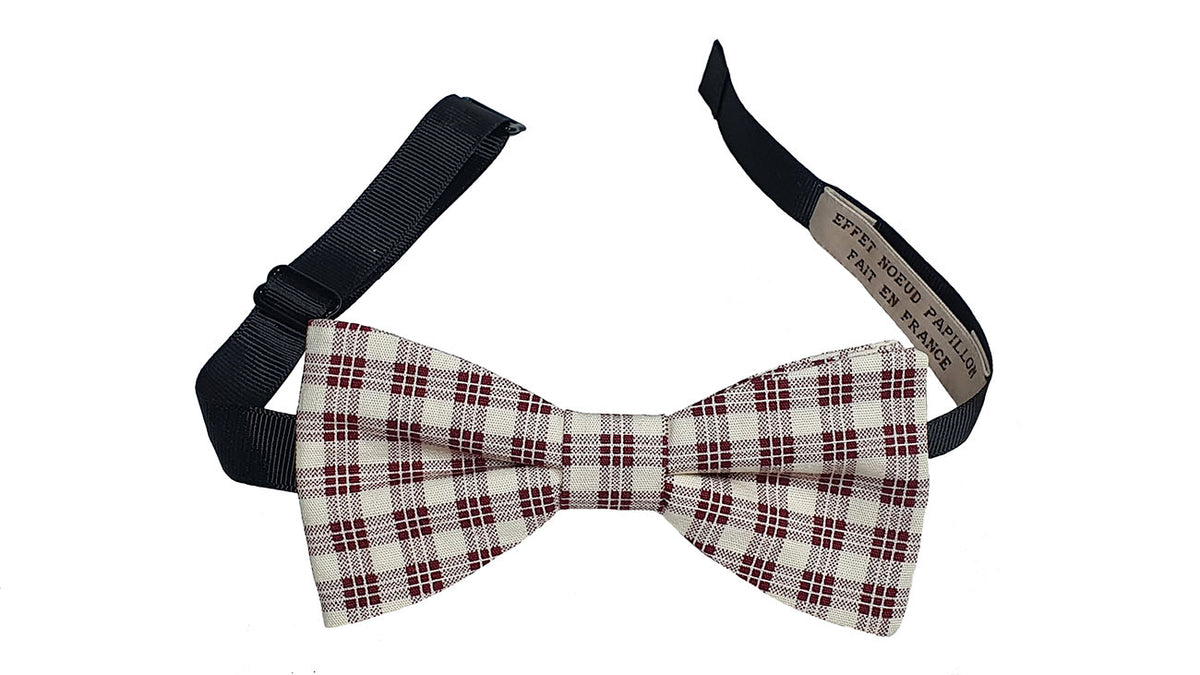 Noeud papillon à carreaux bordeaux et crème - Effet Noeud Pap