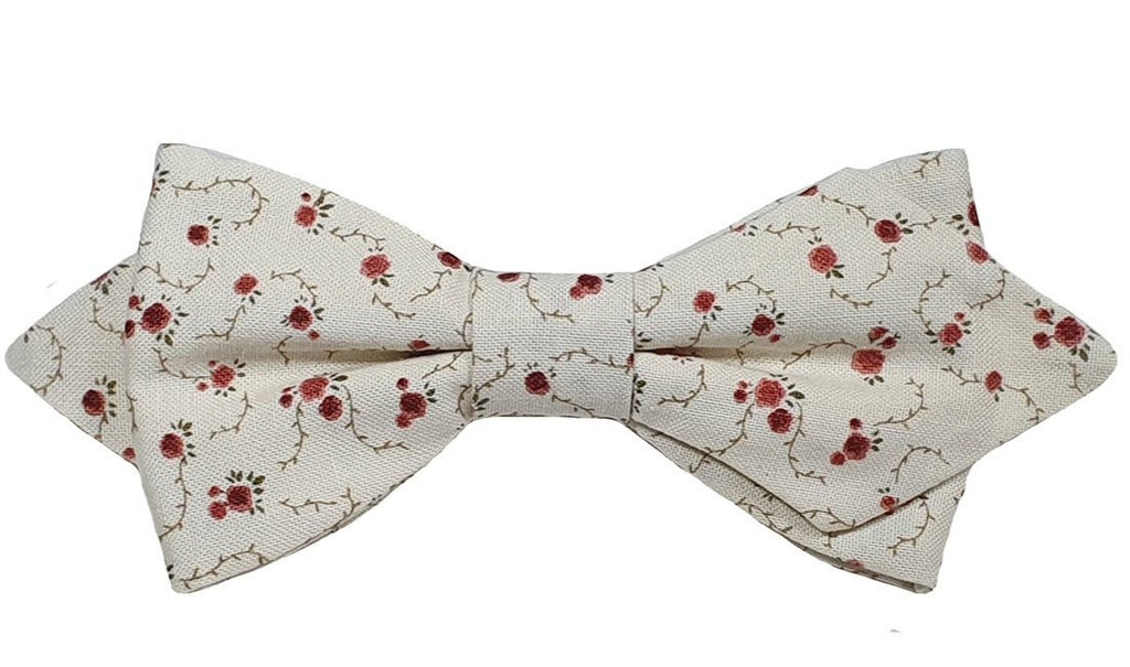 Noeud papillon fleuri beige, rose et grenat - Effet Noeud Pap