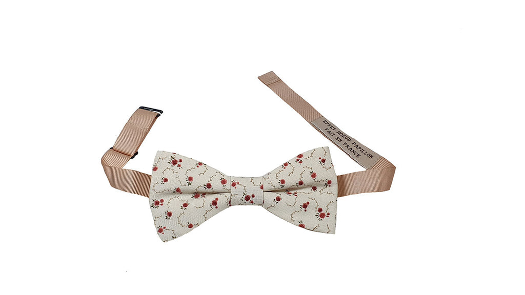 Noeud papillon fleuri beige, rose et grenat - Effet Noeud Pap