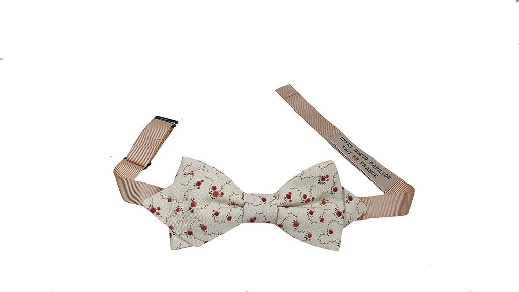 Noeud papillon fleuri beige, rose et grenat - Effet Noeud Pap