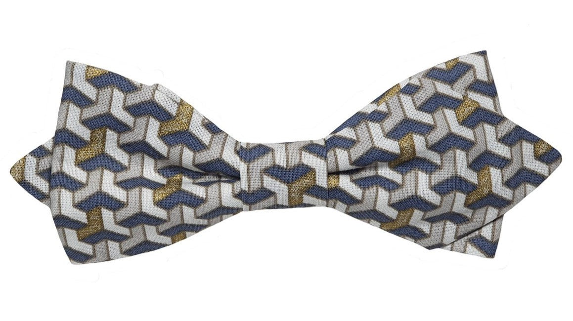 Noeud papillon blanc cubes gris et or - Effet Noeud Pap