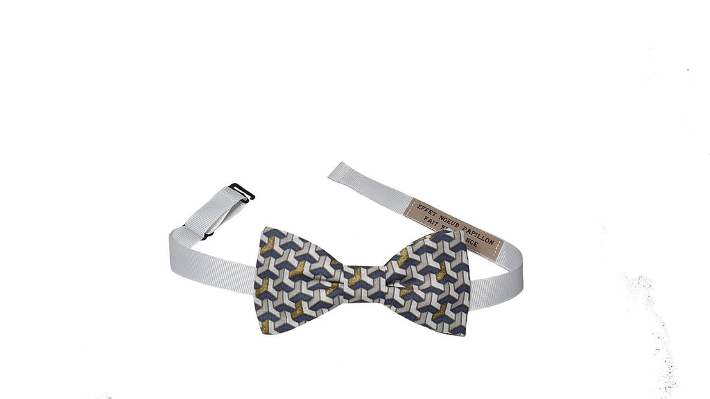 Noeud papillon blanc cubes gris et or - Effet Noeud Pap