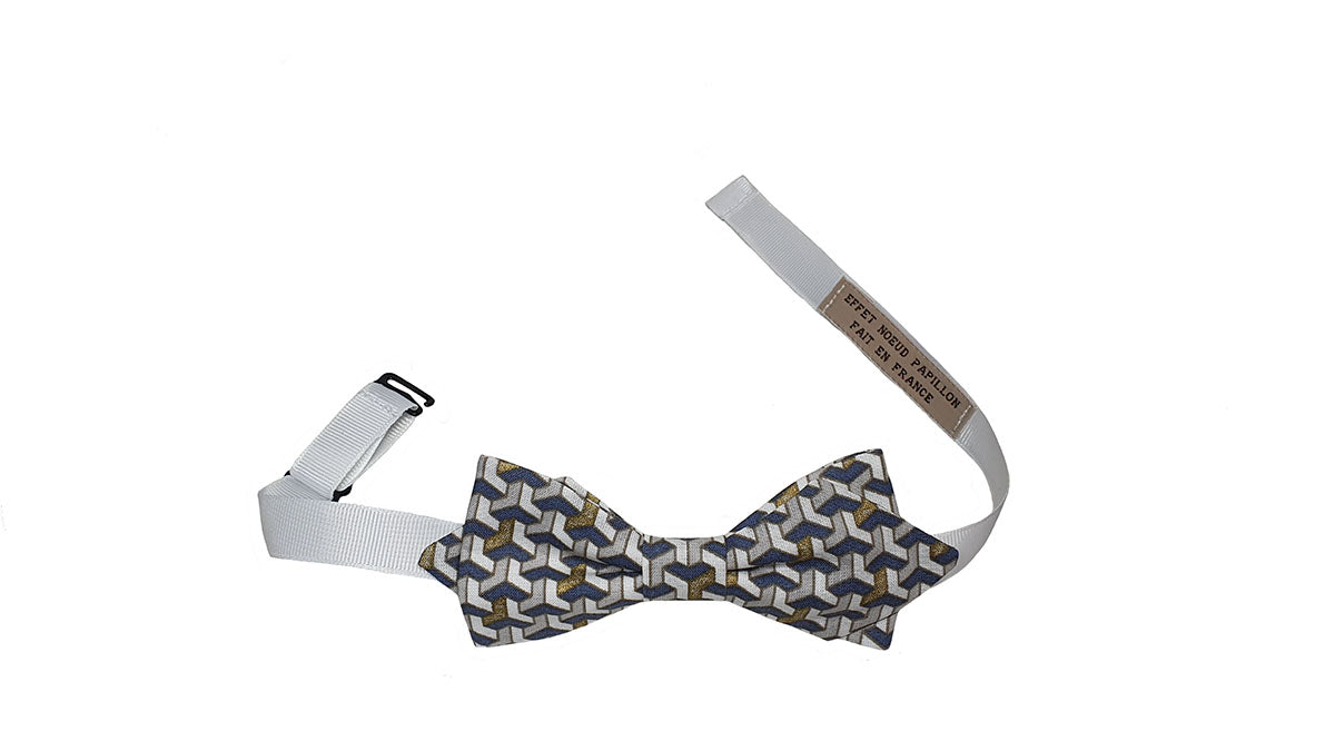 Noeud papillon blanc cubes gris et or - Effet Noeud Pap