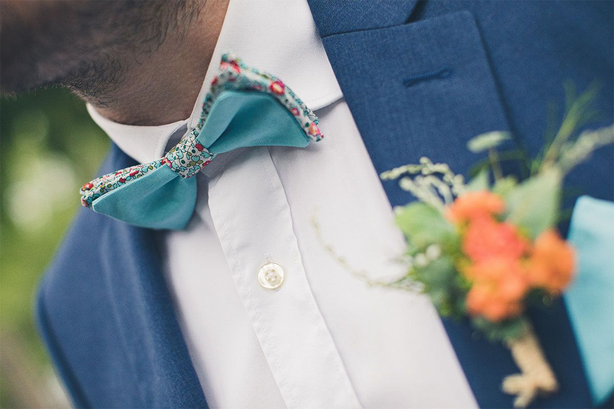 Noeud papillon Double - Liberty et bleu turquoise