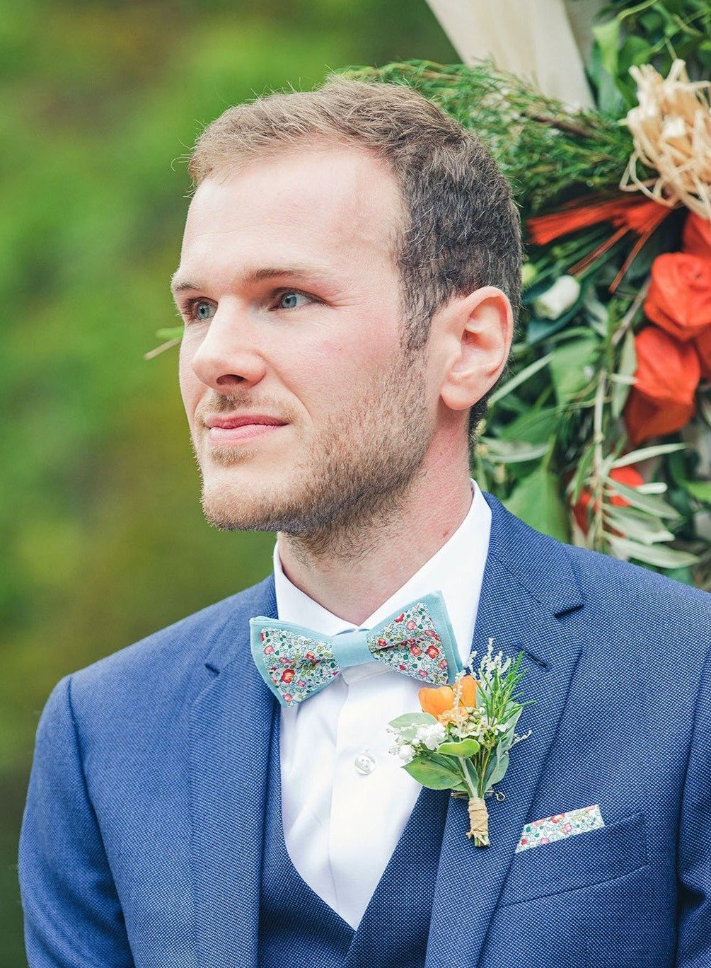 Noeud papillon Double - Liberty et bleu turquoise