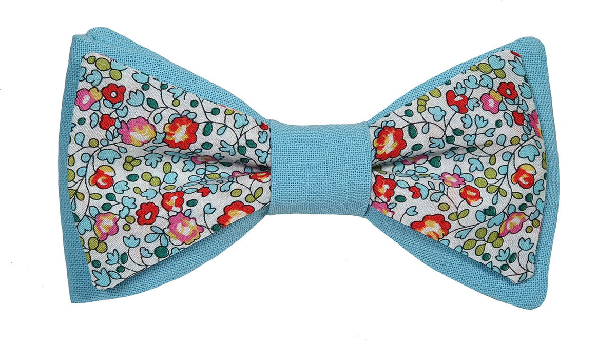 Noeud papillon Double - Liberty et bleu turquoise