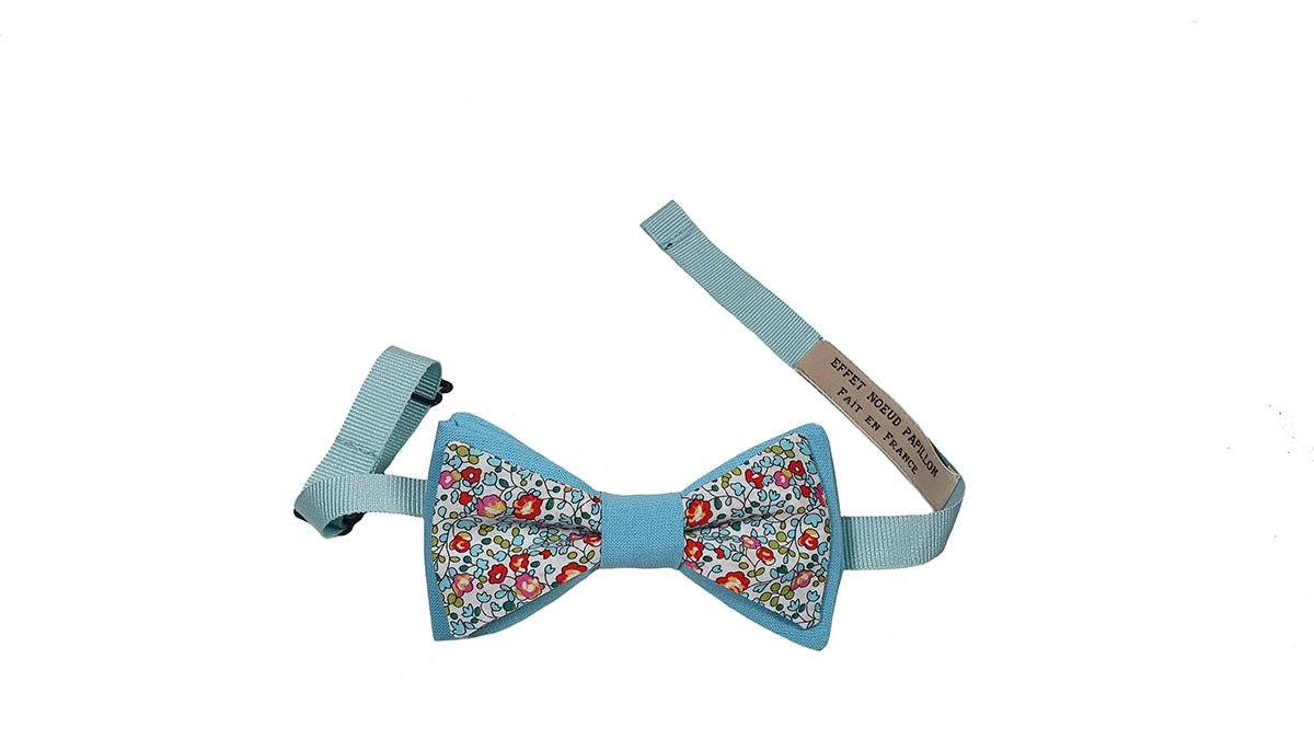 Noeud papillon Double - Liberty et bleu turquoise