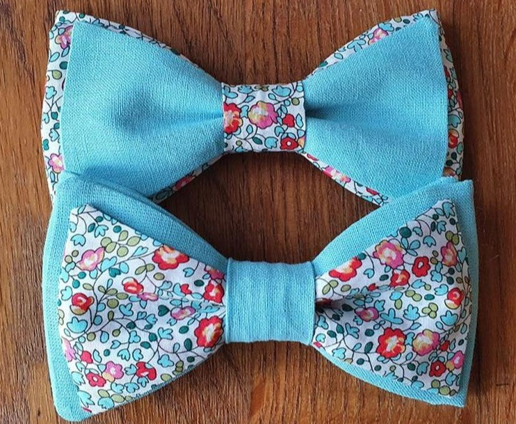 Noeud papillon Double - Liberty et bleu turquoise