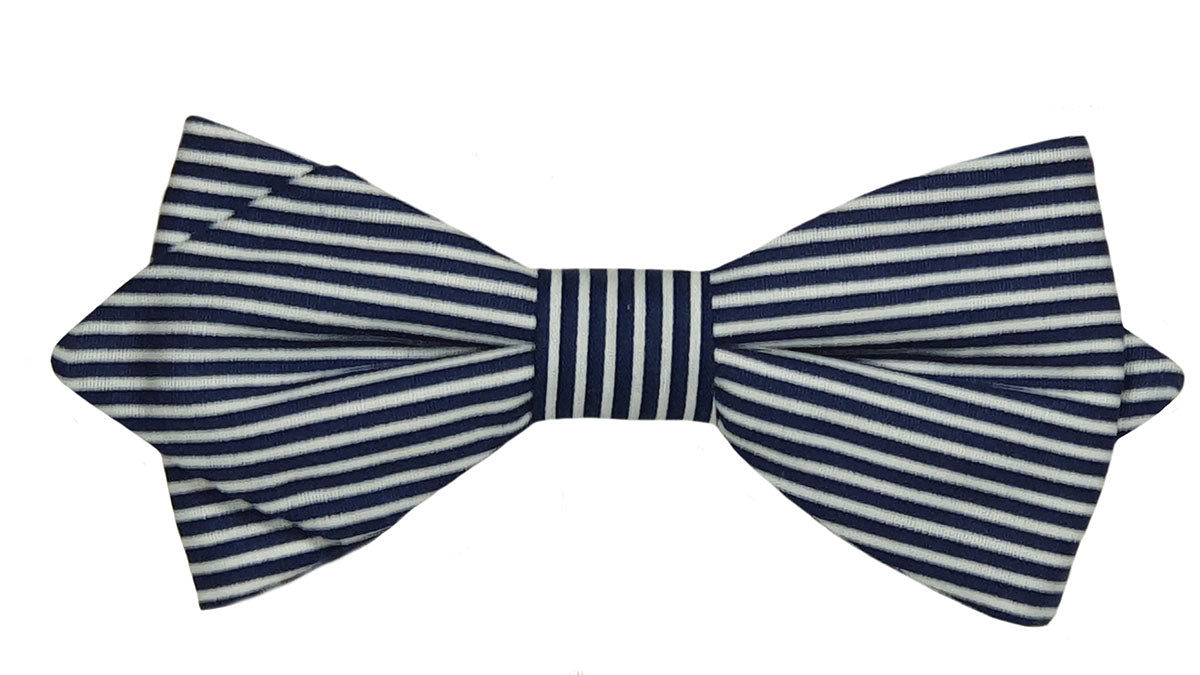 Noeud papillon fines rayures marine et blanc