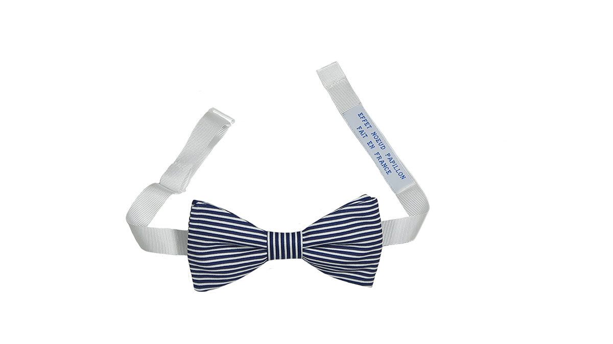 Noeud papillon fines rayures marine et blanc