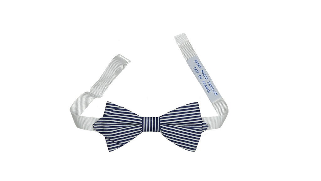 Noeud papillon fines rayures marine et blanc