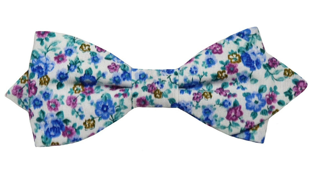 Nœud papillon fleuri bleu outremer et violine