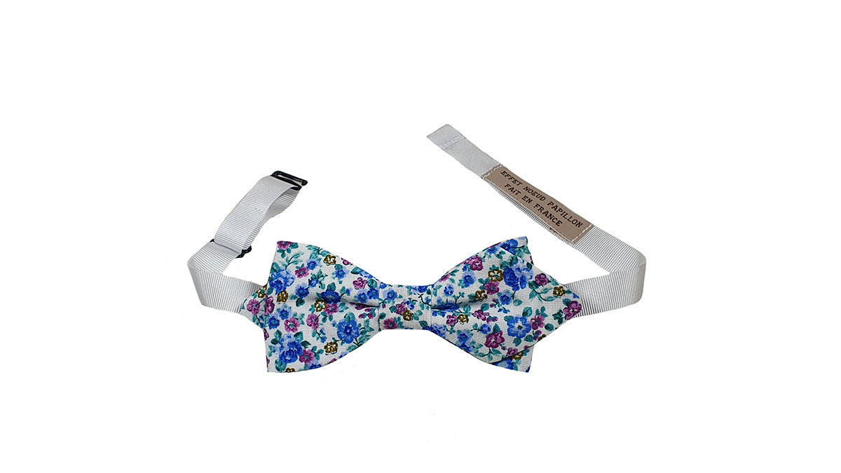 Noeud papillon fleuri bleu outremer et violine - Effet Noeud Pap