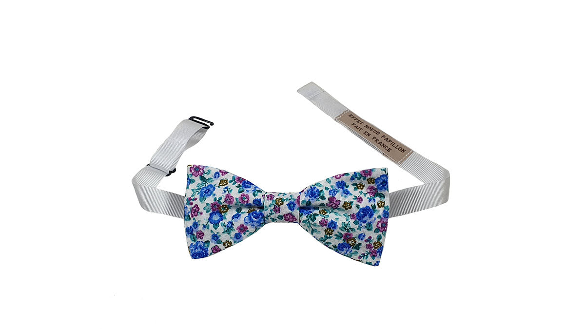 Noeud papillon fleuri bleu outremer et violine - Effet Noeud Pap