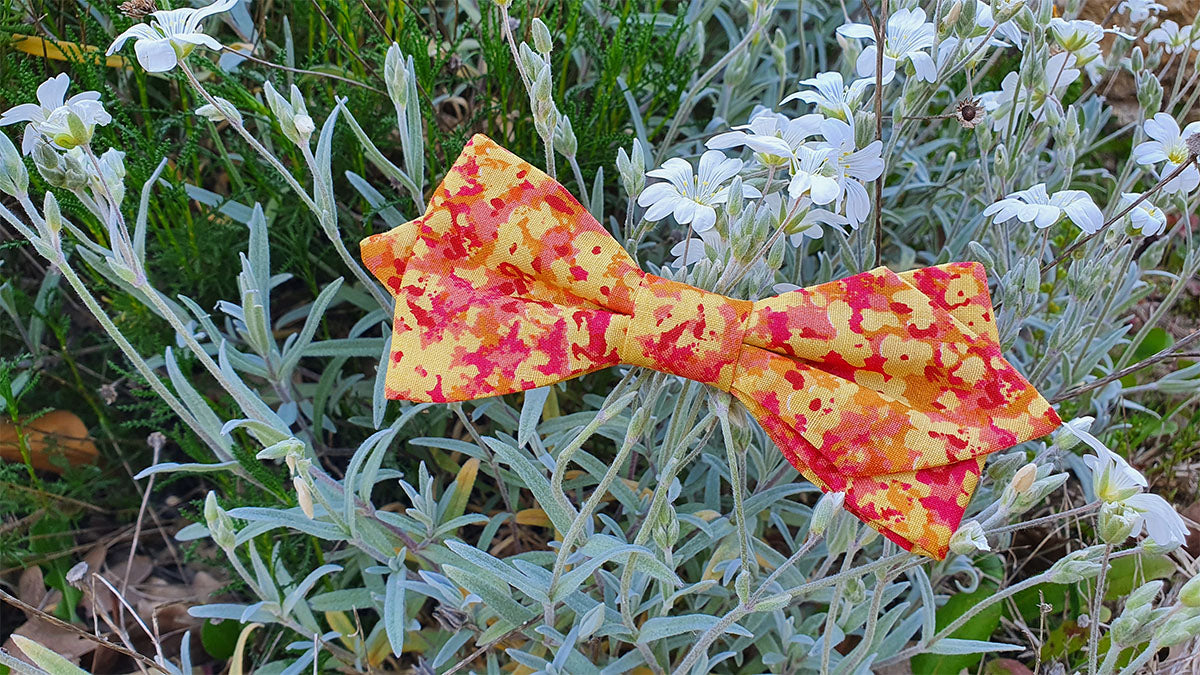 Noeud papillon fleuri jaune et orange - Effet Noeud Pap