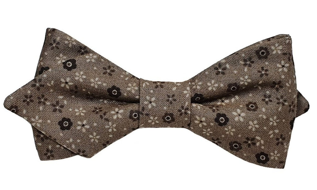 Nœud papillon fleuri marron et beige 