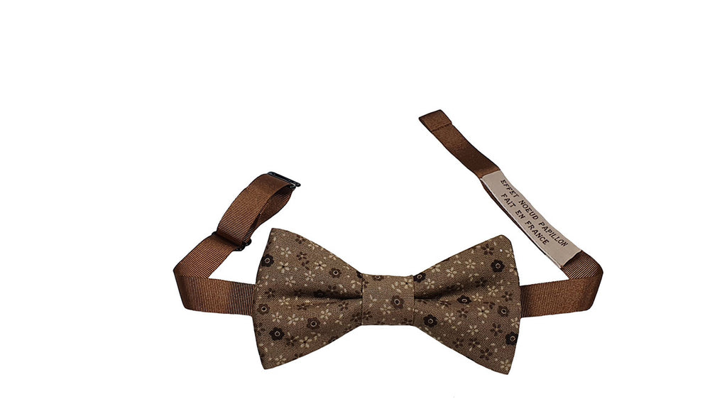 Noeud papillon fleuri marron et beige - Effet Noeud Pap