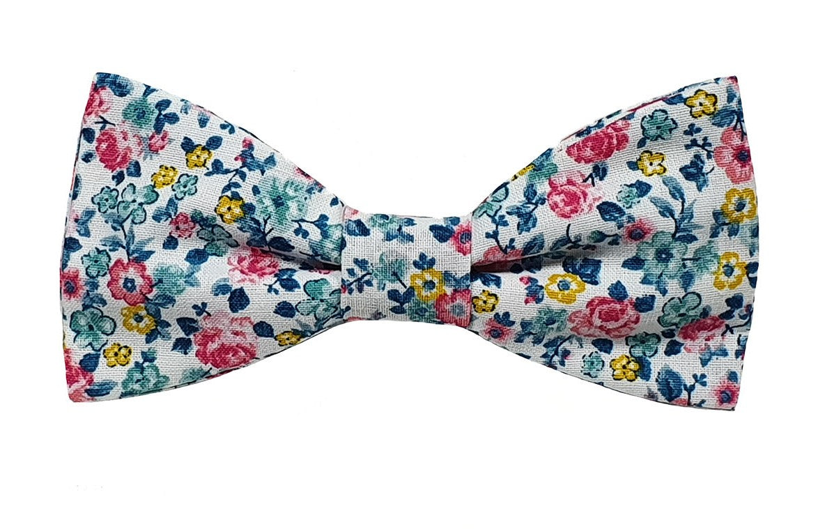 Nœud papillon fleuri rose et vert 