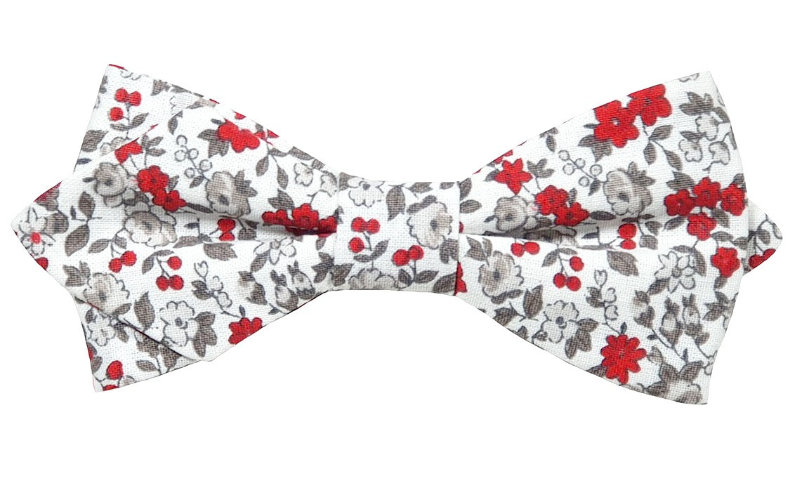 Noeud papillon Liberty rouge gris sur fond blanc